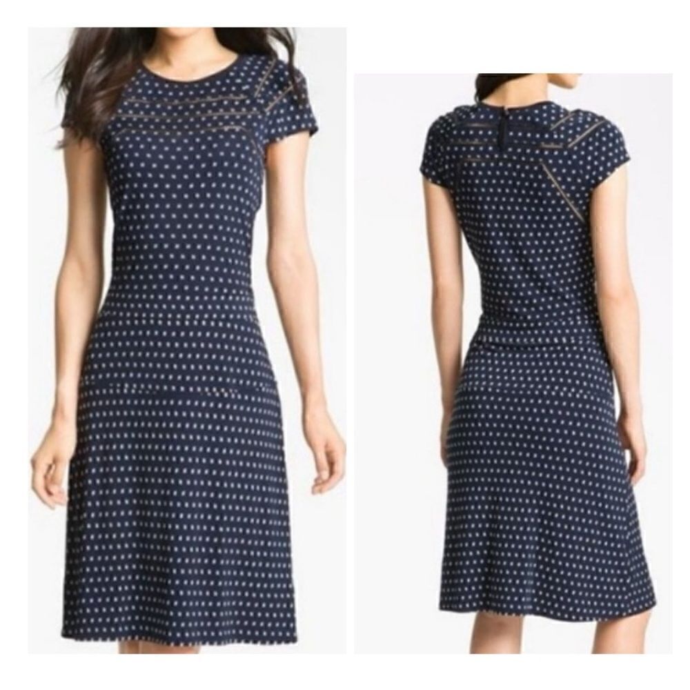 Tory Burch Midi Summer Dress Navy Blue Cap Sleeve Rayon Jersey size S